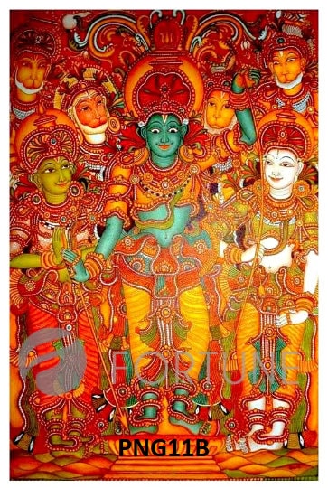 Kerala Mural Painting, Traditional Mural Art - Canvas Rolled Wall Decor, Sri Rama Pattabhishekam-  Sri Rama Vijayam -Ramayana mural painting