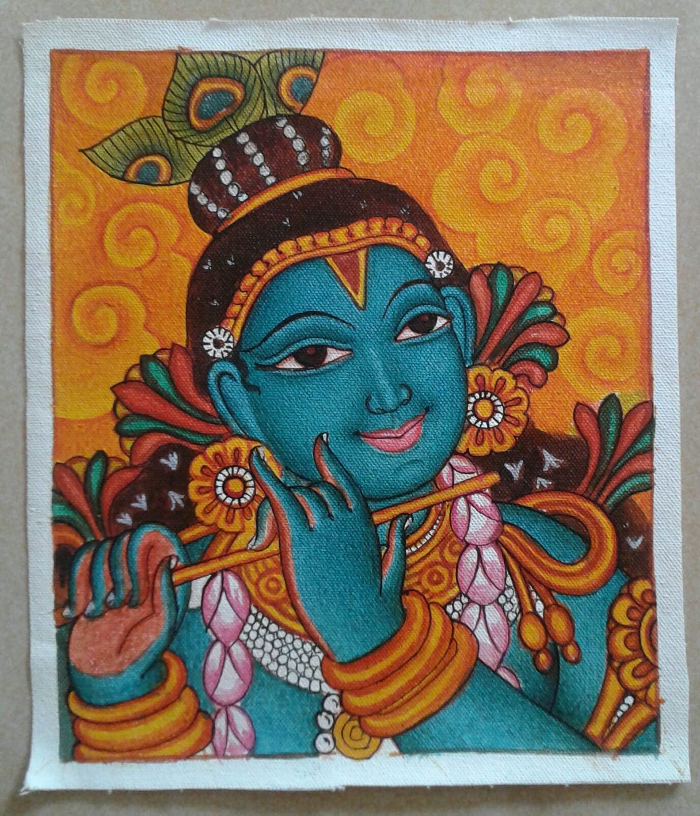 Kaliya Mardanam, Various Krishna leela, Little krishna painting,Original Kerala Traditional Mural Painting Artwork, Canvas Rolled,Wall Decor