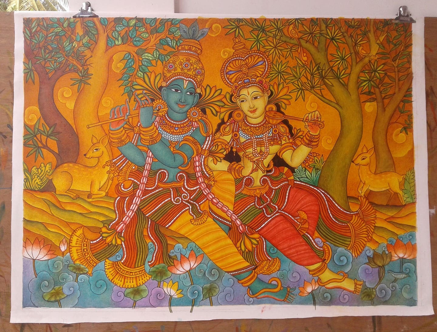 Radha Madhavam, Gopika Krishna, Kerala Mural Painting Artwork, Canvas Rolled, Wall Decor