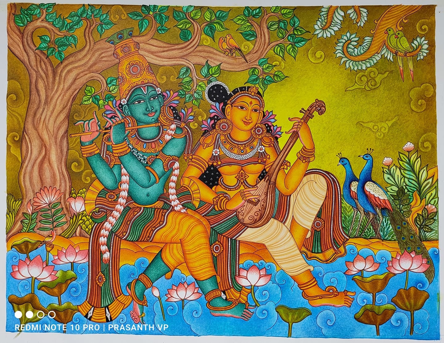 Radha Madhavam, Gopika Krishna, Kerala Mural Painting Artwork, Canvas Rolled, Wall Decor