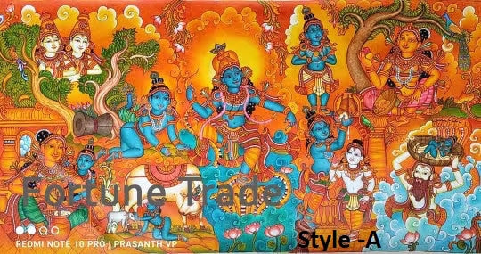 Kerala Original  Mural Painting Krishnaleela,  Artwork, Canvas Rolled, Wall Decor