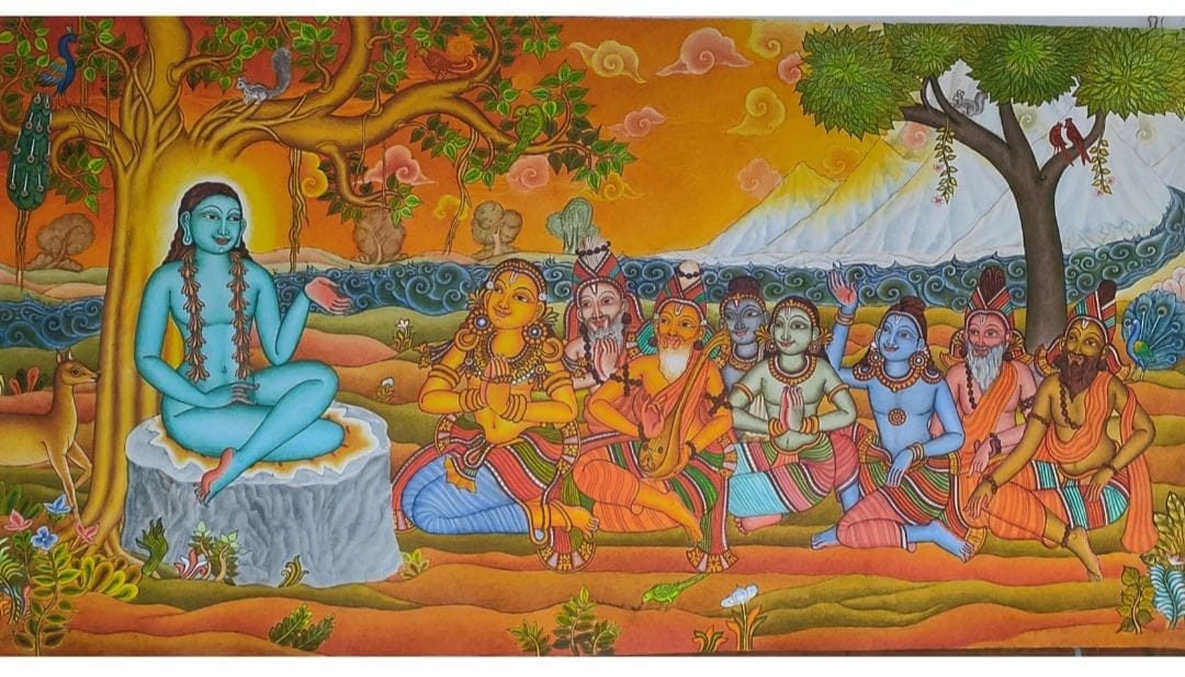 Kerala Original  Mural Painting Krishnaleela,  Artwork, Canvas Rolled, Wall Decor