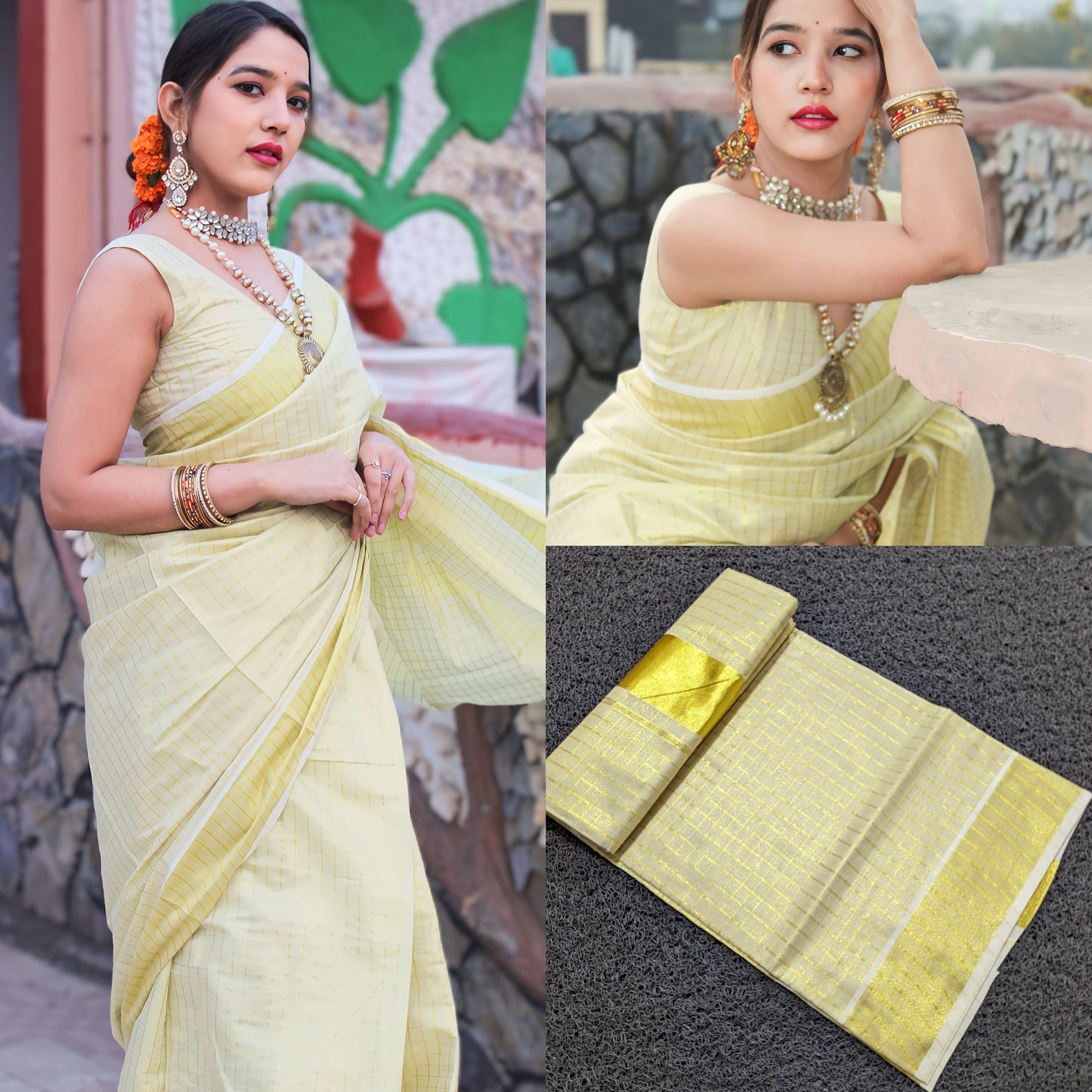 Kerala  Micro check golden tissue saree handloom shade tissue 6.25 mtr, Kerala Saree, Vishu saree,Onam Saree ,Part wear, Handmade designs