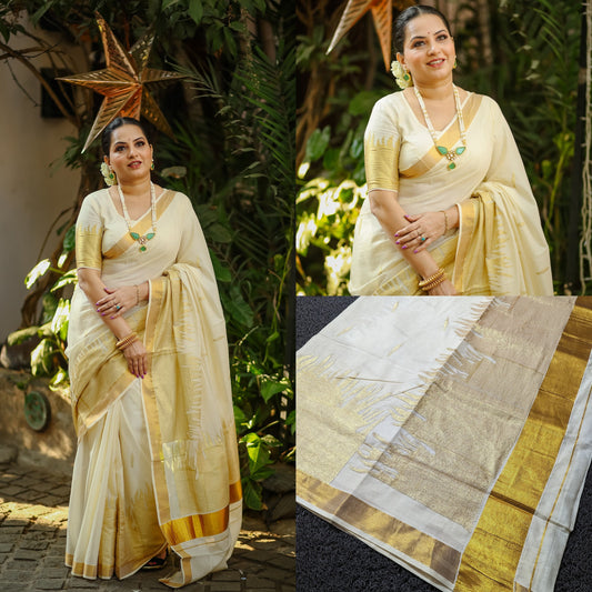 Kerala  Fire Embroidery Cotton Saree 6.25 mtr, Kerala Saree, Vishu Saree ,Onam Saree / Handmade designs, Pooja, Festivals, Special Occasions