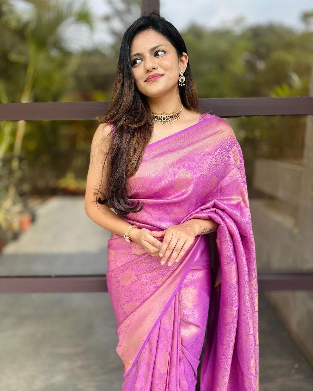 Kerala Ready To Wear Full Jaq Rose Colour Kubera Pattu Saree, Kerala Silk Saree ,Vishu ,Onam Saree,Handmade Designs, Wedding, Festival