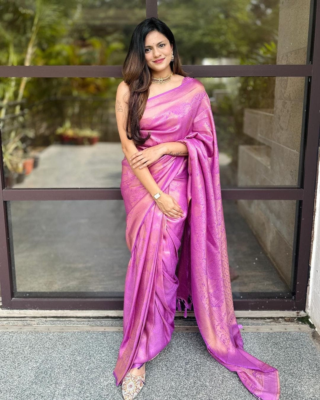 Kerala Ready To Wear Full Jaq Rose Colour Kubera Pattu Saree, Kerala Silk Saree ,Vishu ,Onam Saree,Handmade Designs, Wedding, Festival