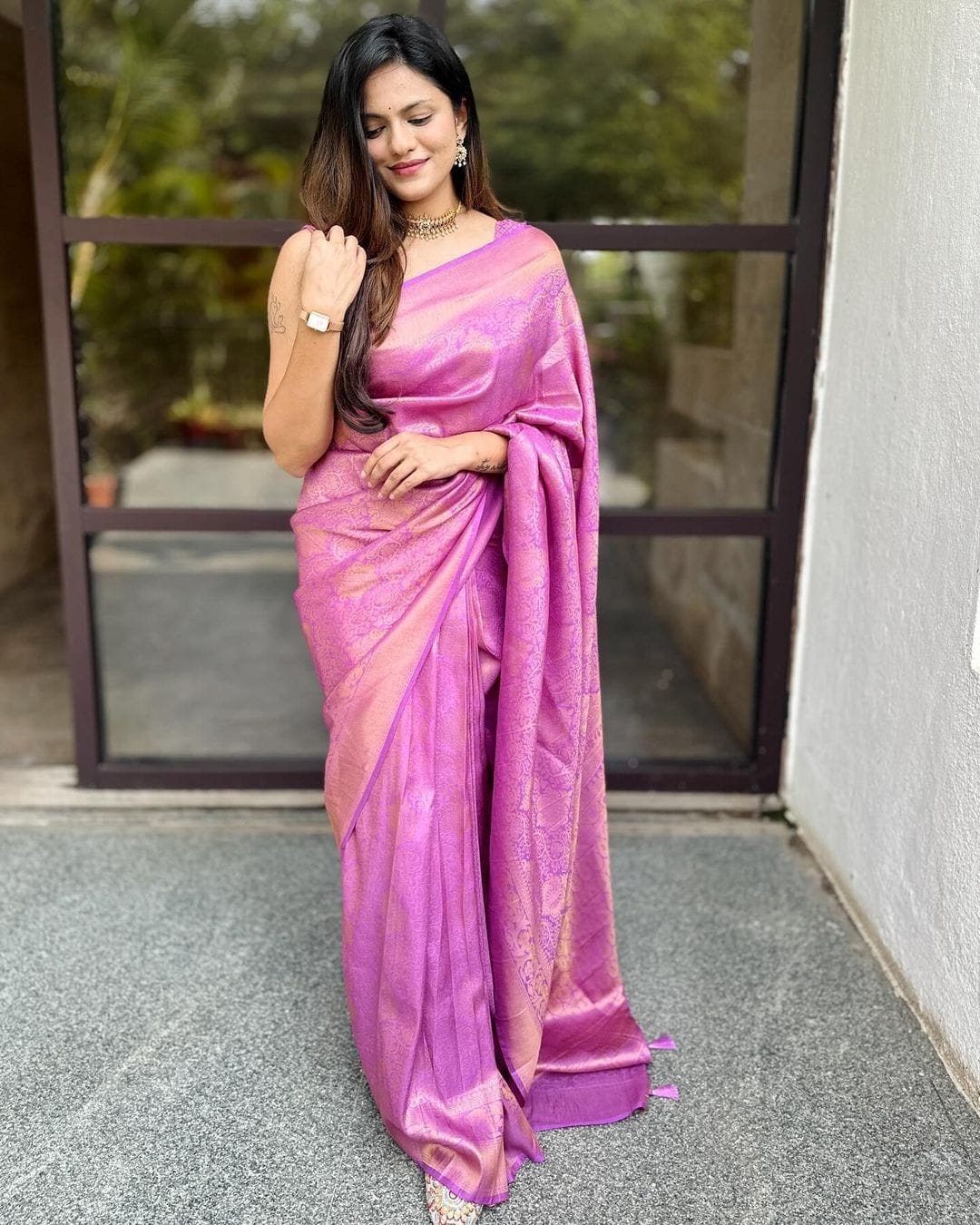 Kerala Ready To Wear Full Jaq Rose Colour Kubera Pattu Saree, Kerala Silk Saree ,Vishu ,Onam Saree,Handmade Designs, Wedding, Festival