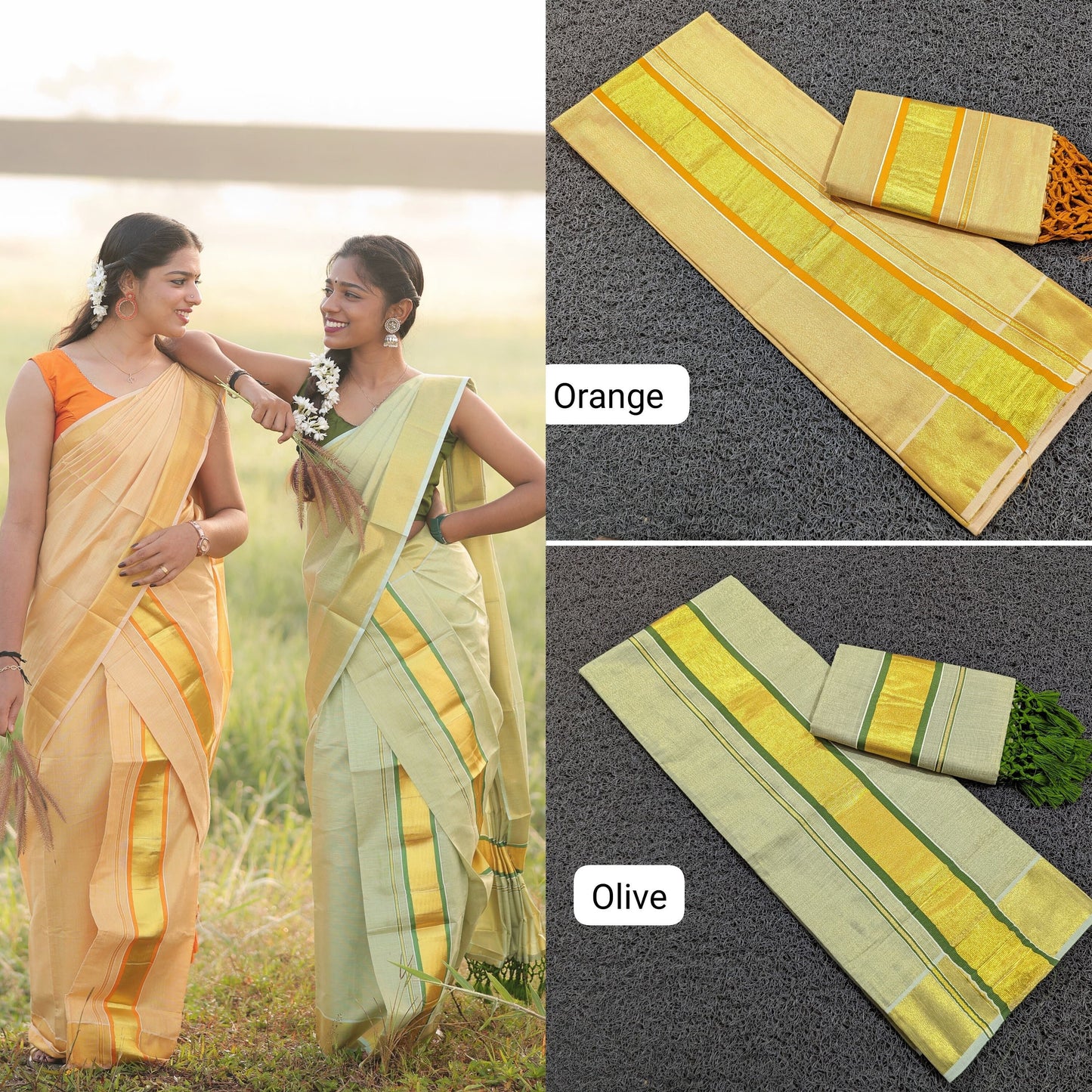 Kerala Special Color Tissue Set Mundu 2.80 With Stitched Blouse or Blouse Material,Beautiful Kerala Designs,Onam,Vishu,Pooja,Traditional.