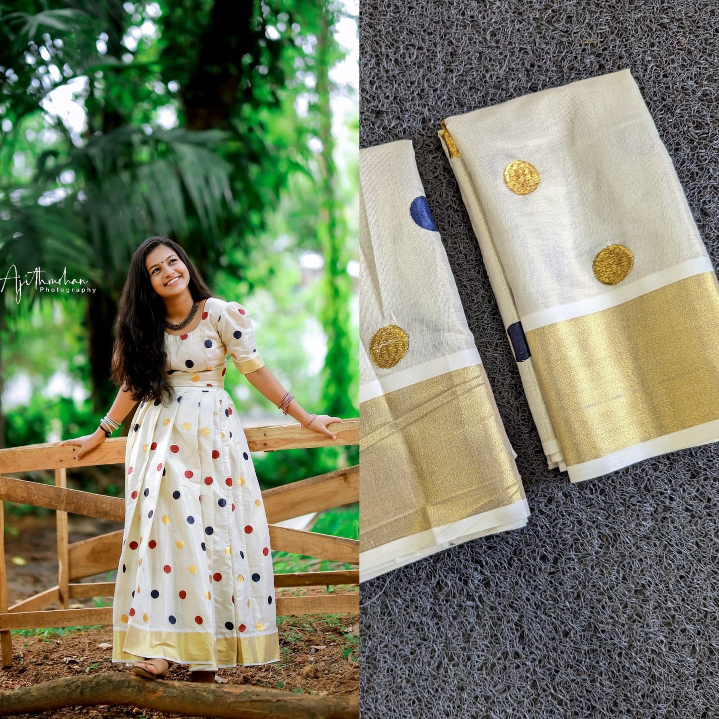 Kerala Golden And Color Embroidered Polka Dots On Golden Tissue Pattu Pavada,Stitched and Material Only,Traditional Girls Clothing,Vishu.