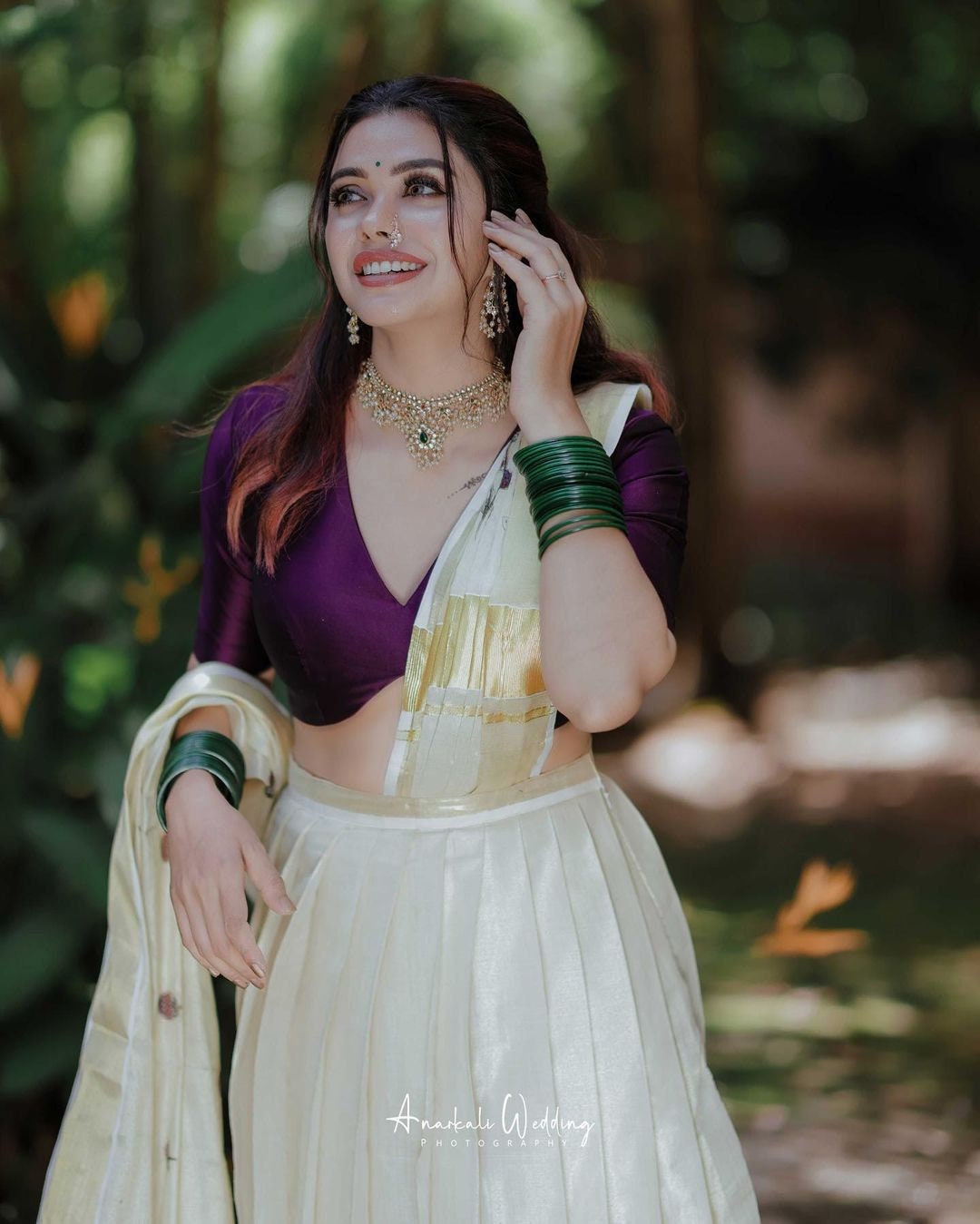 Kerala Vadamali Golden Tissue Davani With Grape Blouse,Skirt Stitched And Blouse Material,Onam,Vishu,Dhavani,Lehanka,Wedding,Pooja,Festival.