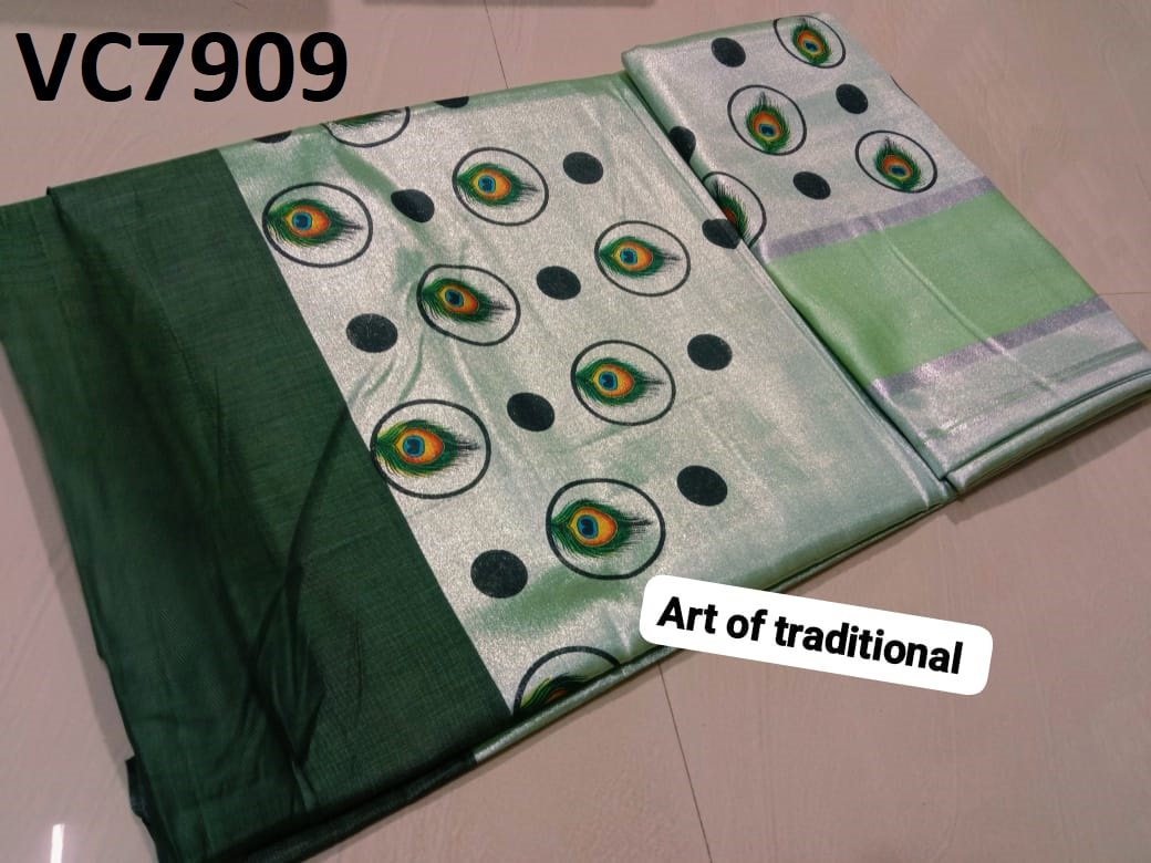 Kerala Tissue Color Saree 6.25 Mtr,Mural Printed,Kerala Saree,Vishu Saree,Onam Saree,Handmade Designs,Pooja,Festival,Temple,Traditional Wear