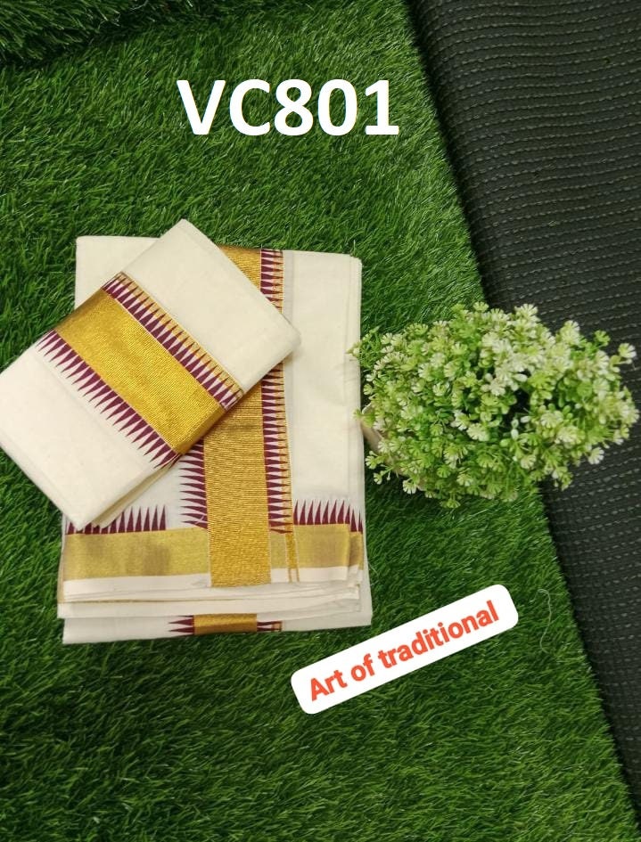 Kerala Special Cotton Set Mundu .2.80 mtr,Set Mundu,Beautiful Kerala Designs,Vishu,Onam,Traditional,Pooja,Festival Wear,Special Occassions.