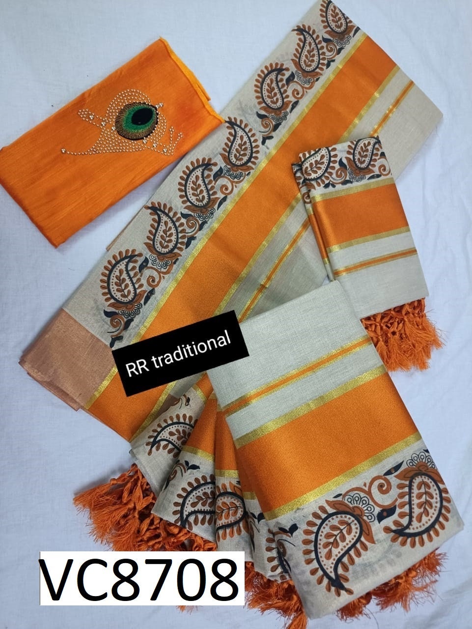 Kerala Special Tissue Running Flower Printed Kunjalam Set Mundu 2.80 Mtr,Kerala Beautiful Designs,Vishu ,Onam,Festival,Traditional,Pooja.