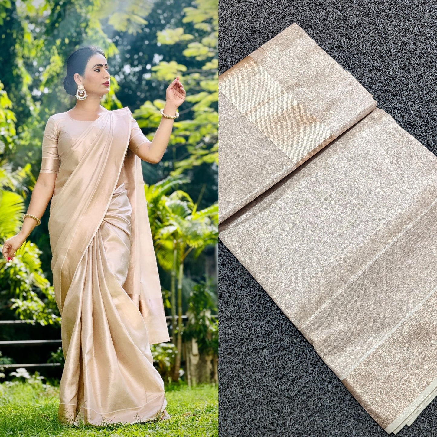 Kerala Rose Gold Bridal Tissue Saree 6.25 mtr,Kerala Saree,Vishu Saree ,Onam Saree,Party wear,Birth Day,Pooja,Festivals,Special Occassions.