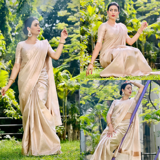 Kerala Rose Gold Bridal Tissue Saree 6.25 mtr,Kerala Saree,Vishu Saree ,Onam Saree,Party wear,Birth Day,Pooja,Festivals,Special Occassions.