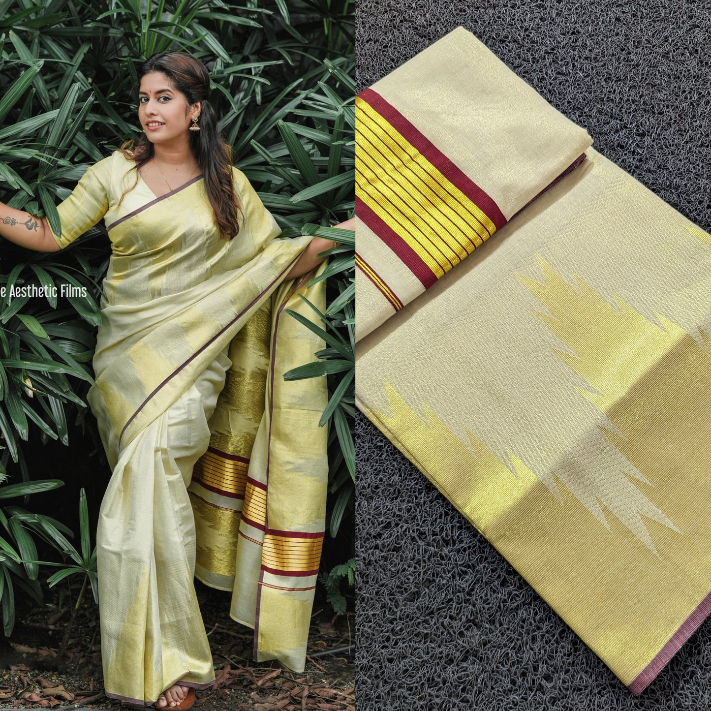 Kerala Special Big Temple Border Golden Tissue Handloom Replica Saree 6.25 mtr,Kerala Saree,Vishu,Onam ,Party wear,Pooja,Festival,Wedding.