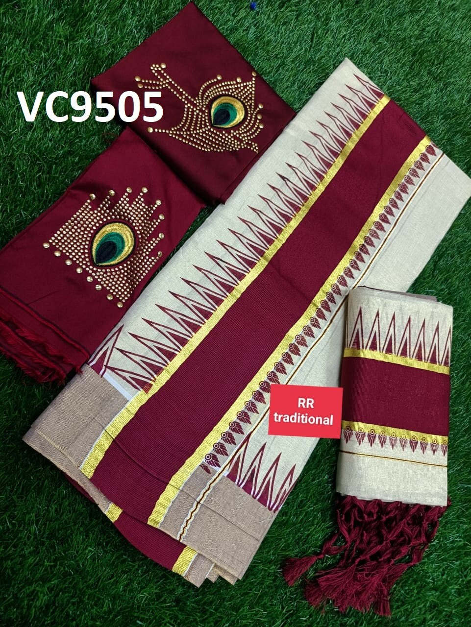 Kerala Special Tissue Temple Printed Kunjalam Set Mundu 2.80 With Stitched Blouse or Blouse Material,Beautiful Kerala Designs,Onam,Vishu.