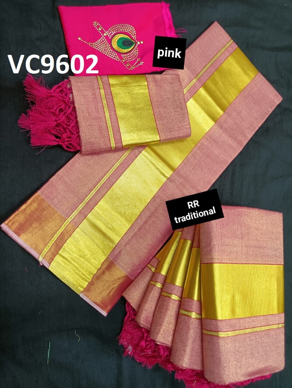 Kerala Special Full Color Tissue Kunjalam Set Mundu 2.80 With Stitched Blouse or Blouse Material,Beautiful Kerala Designs,Onam,Vishu,Pooja.