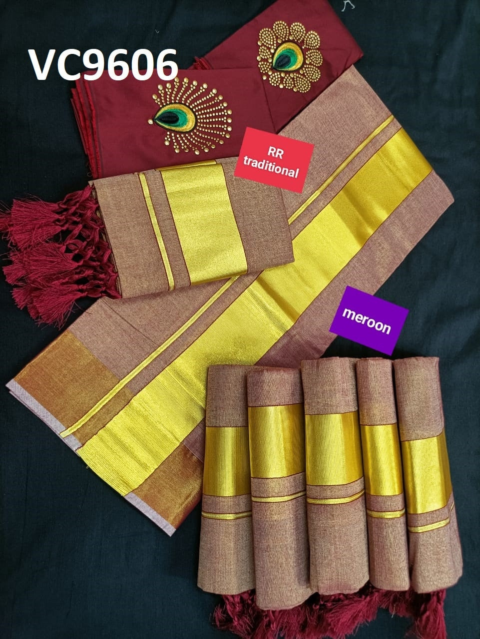 Kerala Special Full Color Tissue Kunjalam Set Mundu 2.80 With Stitched Blouse or Blouse Material,Beautiful Kerala Designs,Onam,Vishu,Pooja.