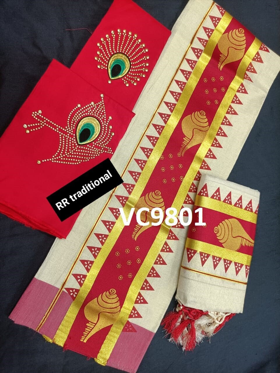 Kerala Special Tissue 4 Inch Golden Printed Kunjalam Set Mundu 2.80 Mtr,Kerala Beautiful Designs,Vishu ,Onam,Festival,Pooja,Traditional.