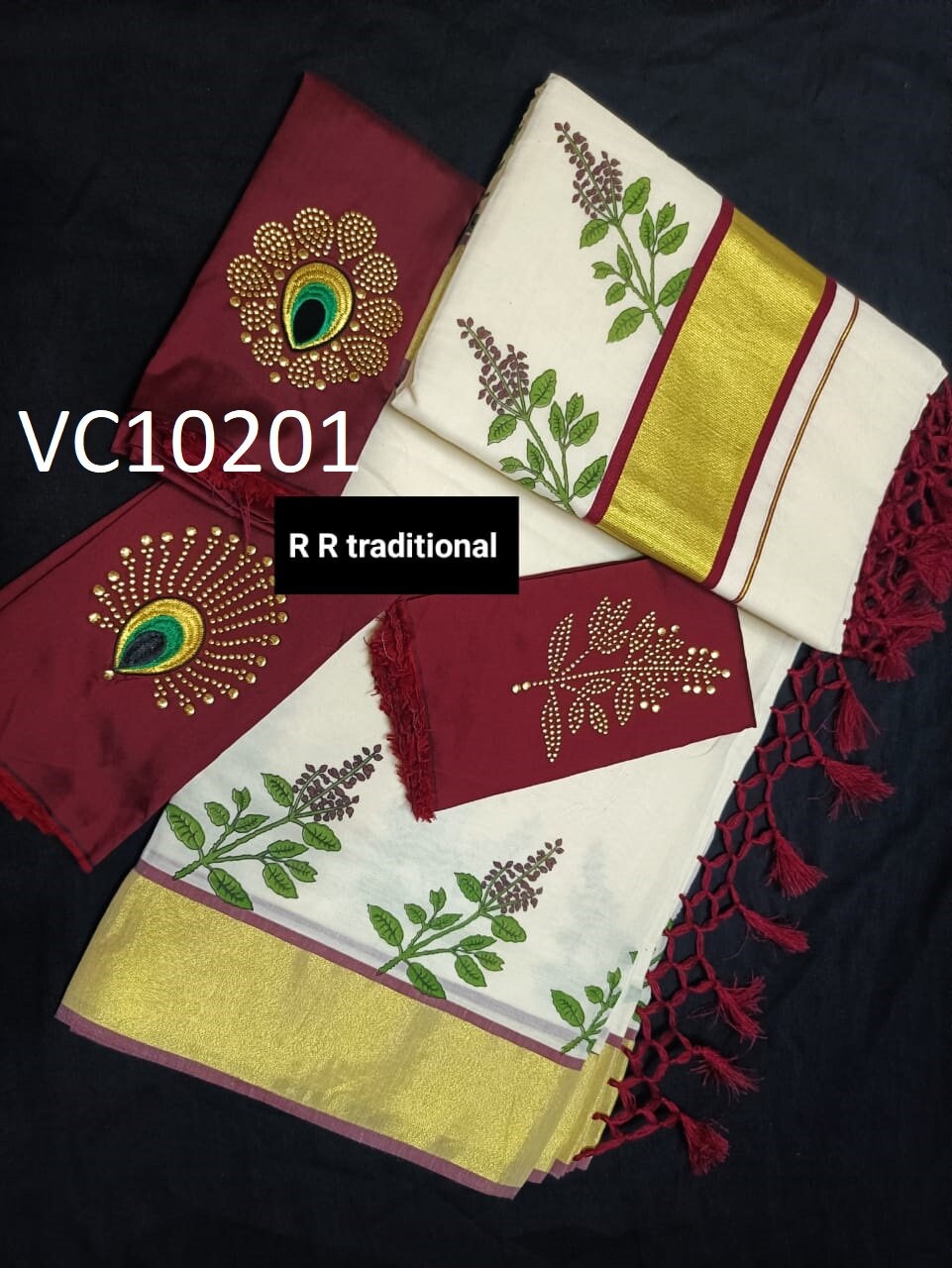 Kerala Special Cotton Jari Thulsi Saree With Stitched Blouse or Blouse Material,Beautiful Kerala  Designs,Onam,Vishu,Pooja,Festival Wear.