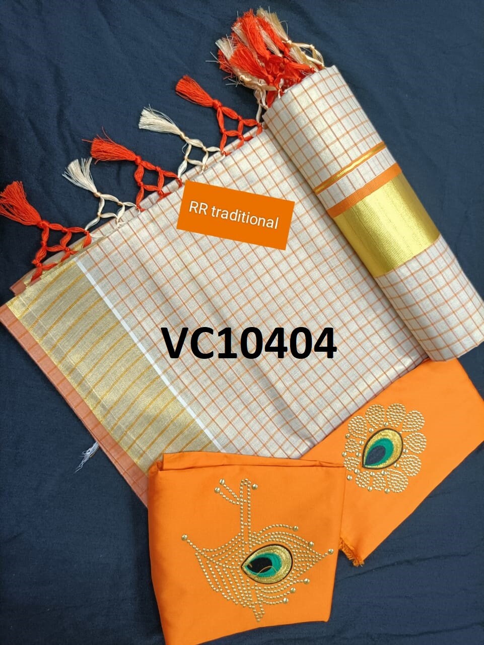 Kerala Tissue Full Checked Kunjalam Saree 6.25Mtr With Stitched Blouse or Blouse Material,Kerala Saree,Vishu ,Onam,Handmade Designs,Pooja.