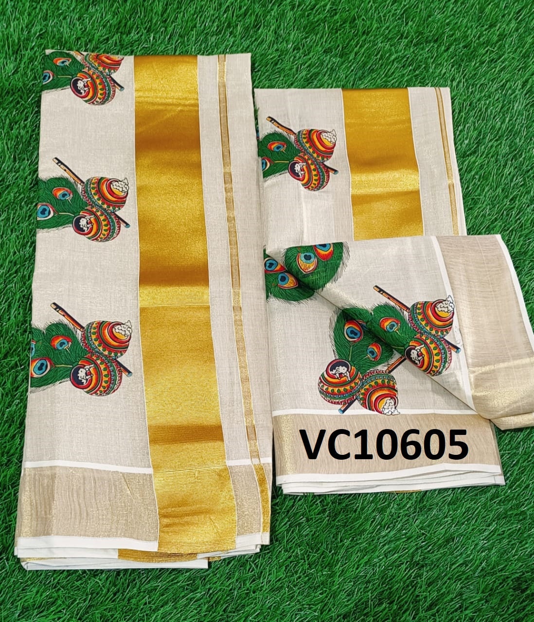 Kerala Special Golden Tissue Set Mundu 2.80 mtr,Beautiful Kerala Designs,Onam,Vishu,Pooja ,Traditional,Special Occassions,Festival Wear.