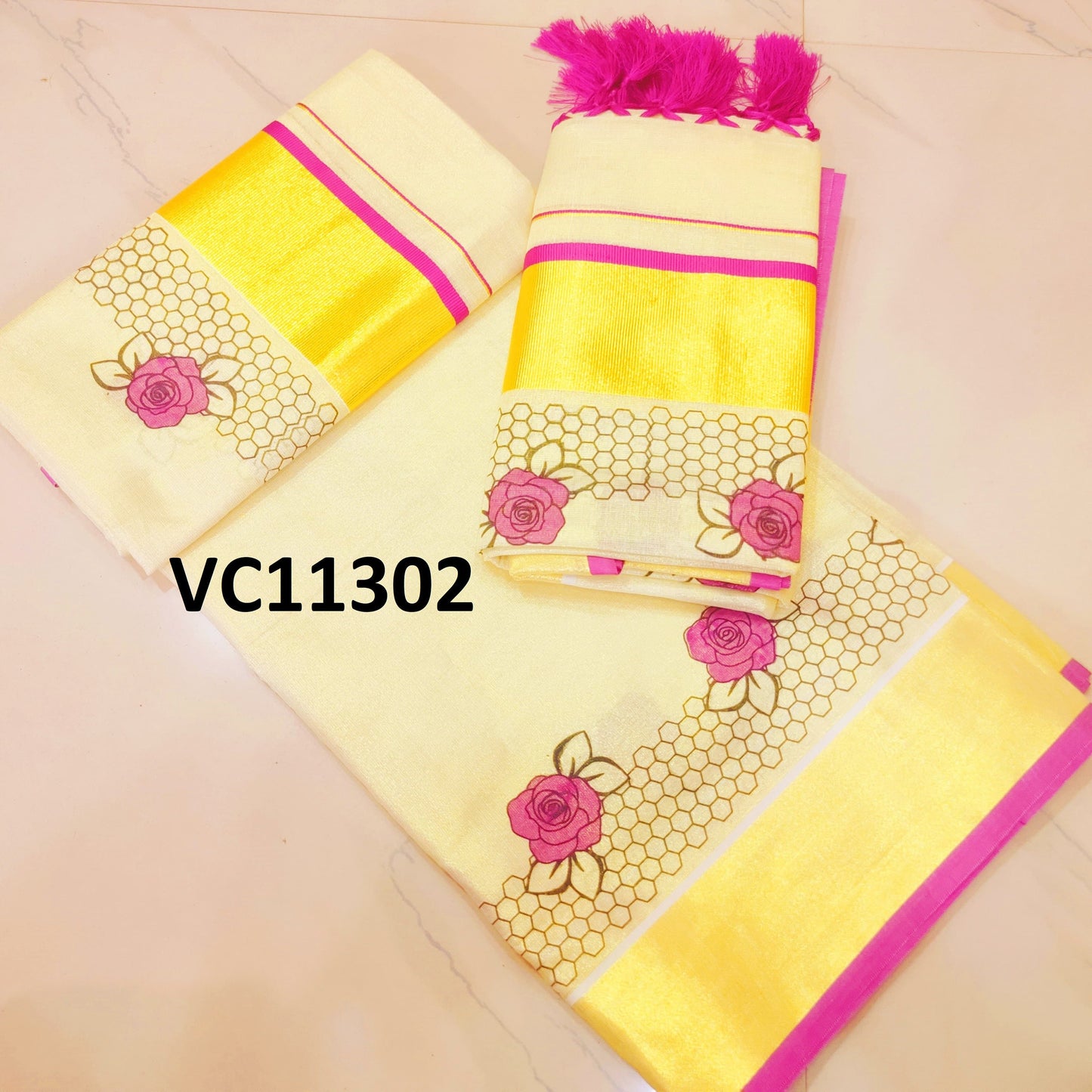 Kerala Special Tissue Printed Set Mundu 2.80 mtr,Beautiful Kerala Designs,Onam,Vishu,Pooja ,Traditional Wear,Special Occassions,Temple Wear.