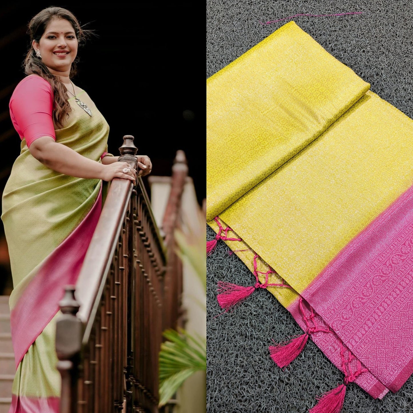 Kerala Premium Banarasi Weave Kubera Contrast Border Kubera Pattu Saree,Elastic Waist Ready To Wear 6.25Mtr,Vishu,Onam,Party Wear,Wedding.