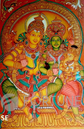 Sakthi Panchakshari,Siva kudumbam,Lord Siva Family,Lord Shiva with Goddess Parvati, Kerala Mural Painting, Canvas Rolled, Wall Decor