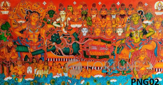 Ananthasayanam Traditional Mural Art Painting -Canvas Rolled Wall Decor, Ananthasayanam Kerala Mural Painting