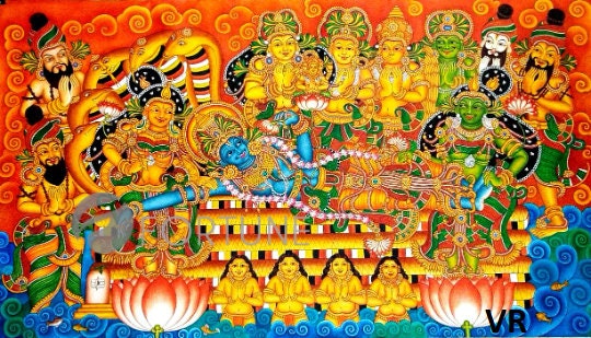 Ananthasayanam Traditional Mural Art Painting -Canvas Rolled Wall Decor, Ananthasayanam Kerala Mural Painting