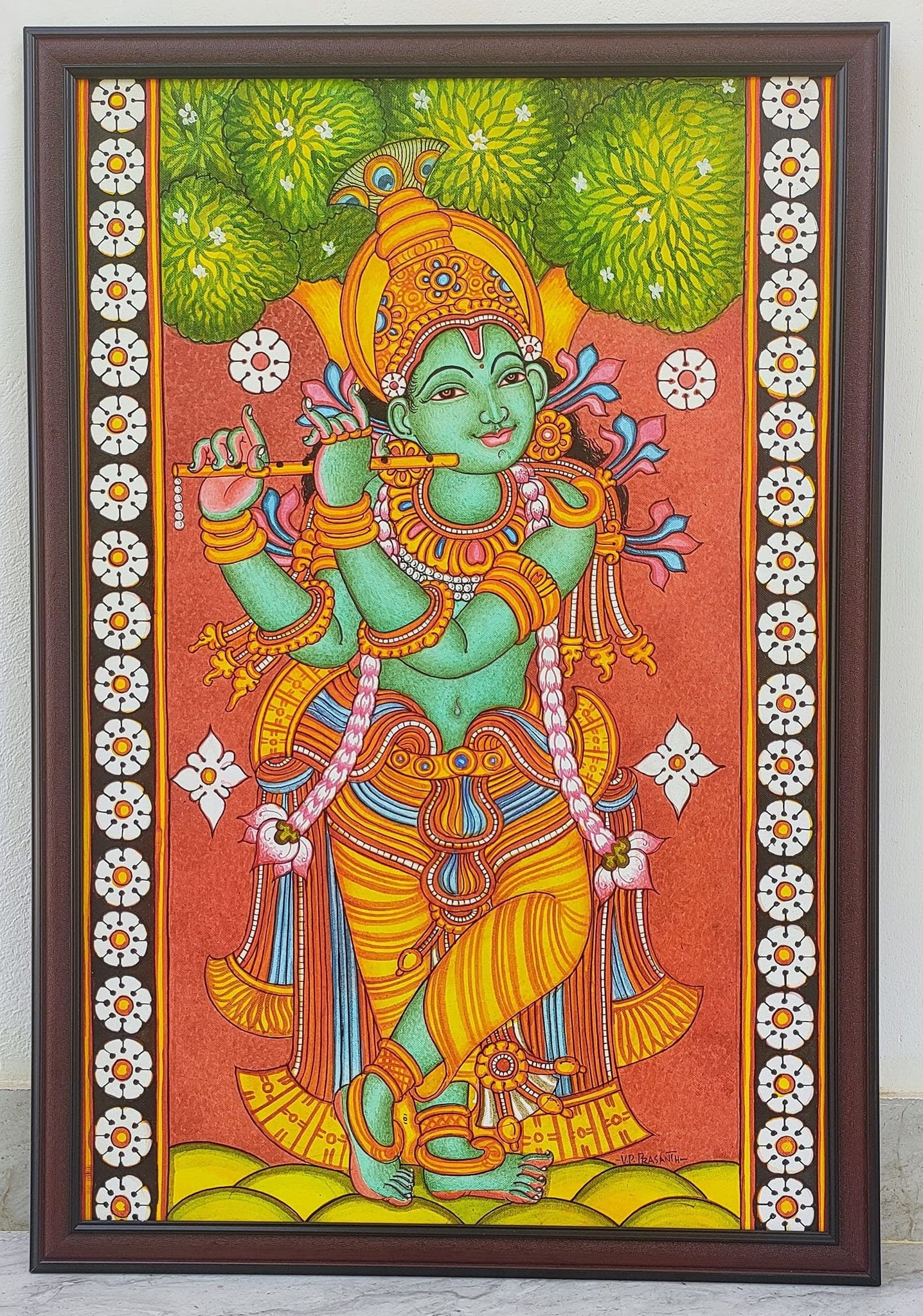 Kaliya Mardanam, Various Krishna leela, Little krishna painting,Original Kerala Traditional Mural Painting Artwork, Canvas Rolled,Wall Decor