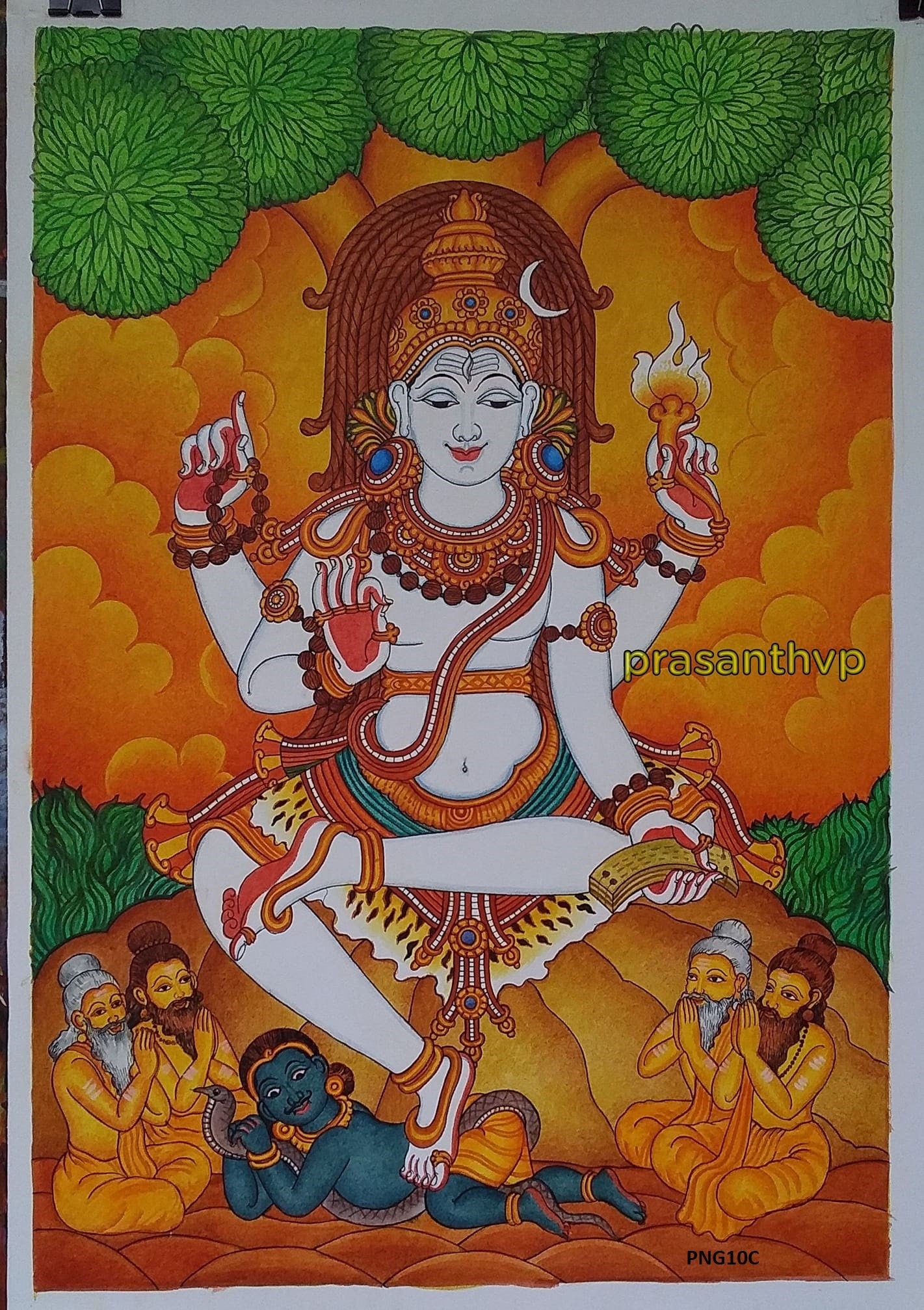 Parashurama, Kerala Mural Painting Artwork, Canvas Rolled, Wall Decor