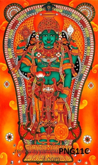 Lord Vishnu /Hanuman/Siva/ Subramanya Original Kerala Mural Painting,Canvas Rolled,Wall Decor,Kerala Traditional Mural Art,Tamilnadu murukan