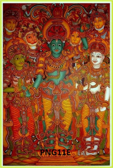 Kerala Mural Painting, Traditional Mural Art - Canvas Rolled Wall Decor, Sri Rama Pattabhishekam-  Sri Rama Vijayam -Ramayana mural painting