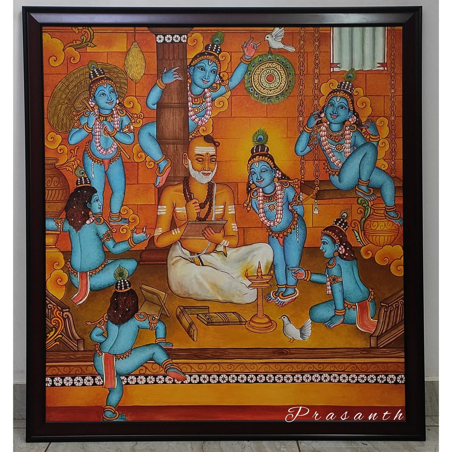 Kerala Original  Mural Painting Krishnaleela,  Artwork, Canvas Rolled, Wall Decor