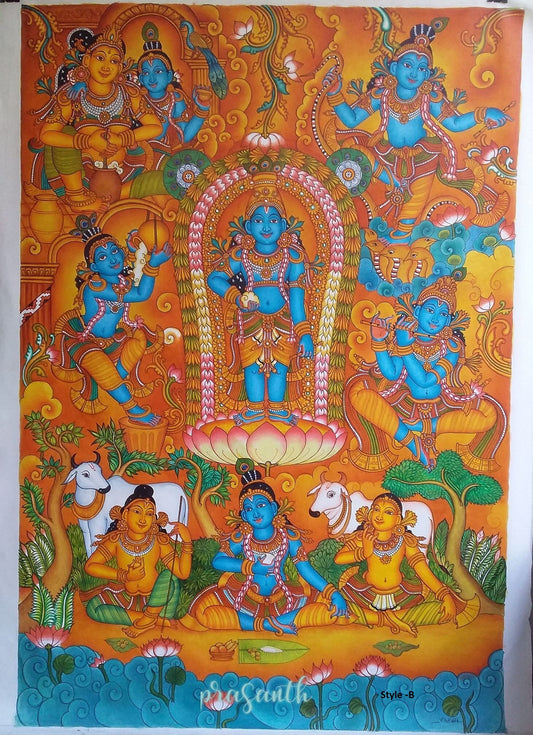 Kerala Original  Mural Painting Krishnaleela,  Artwork, Canvas Rolled, Wall Decor