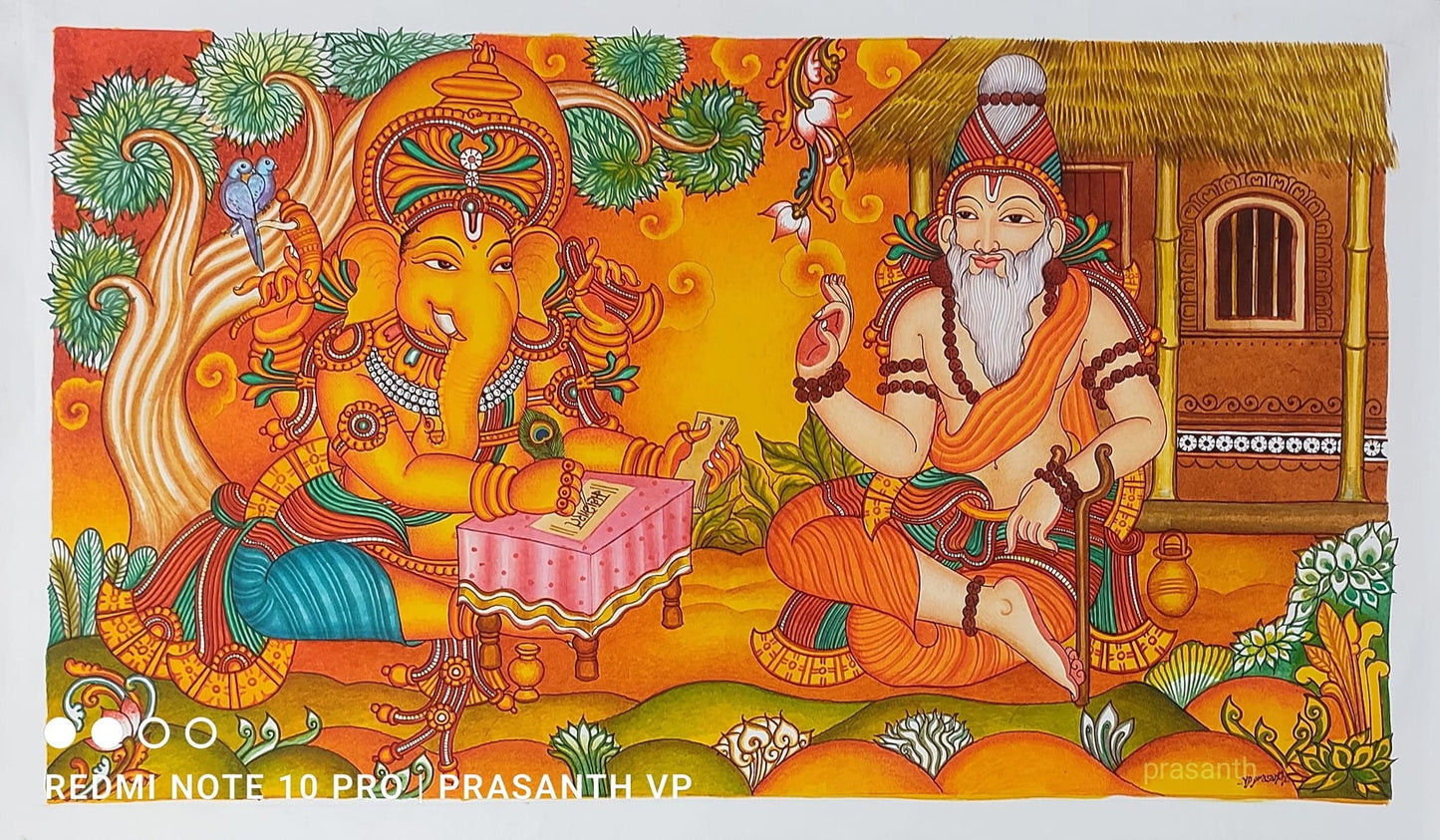 Kerala Original  Mural Painting Krishnaleela,  Artwork, Canvas Rolled, Wall Decor