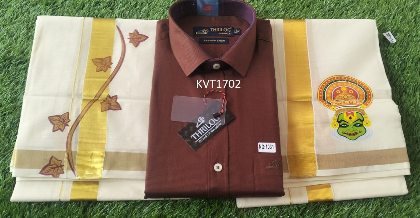 Kerala Linen Shirt With Dhothi,Kerala Traditional Wear,Onam,Vishu,Birthday,Marriage,Christmas, Ramadan,Festival occasions,As A Gift,Temple .