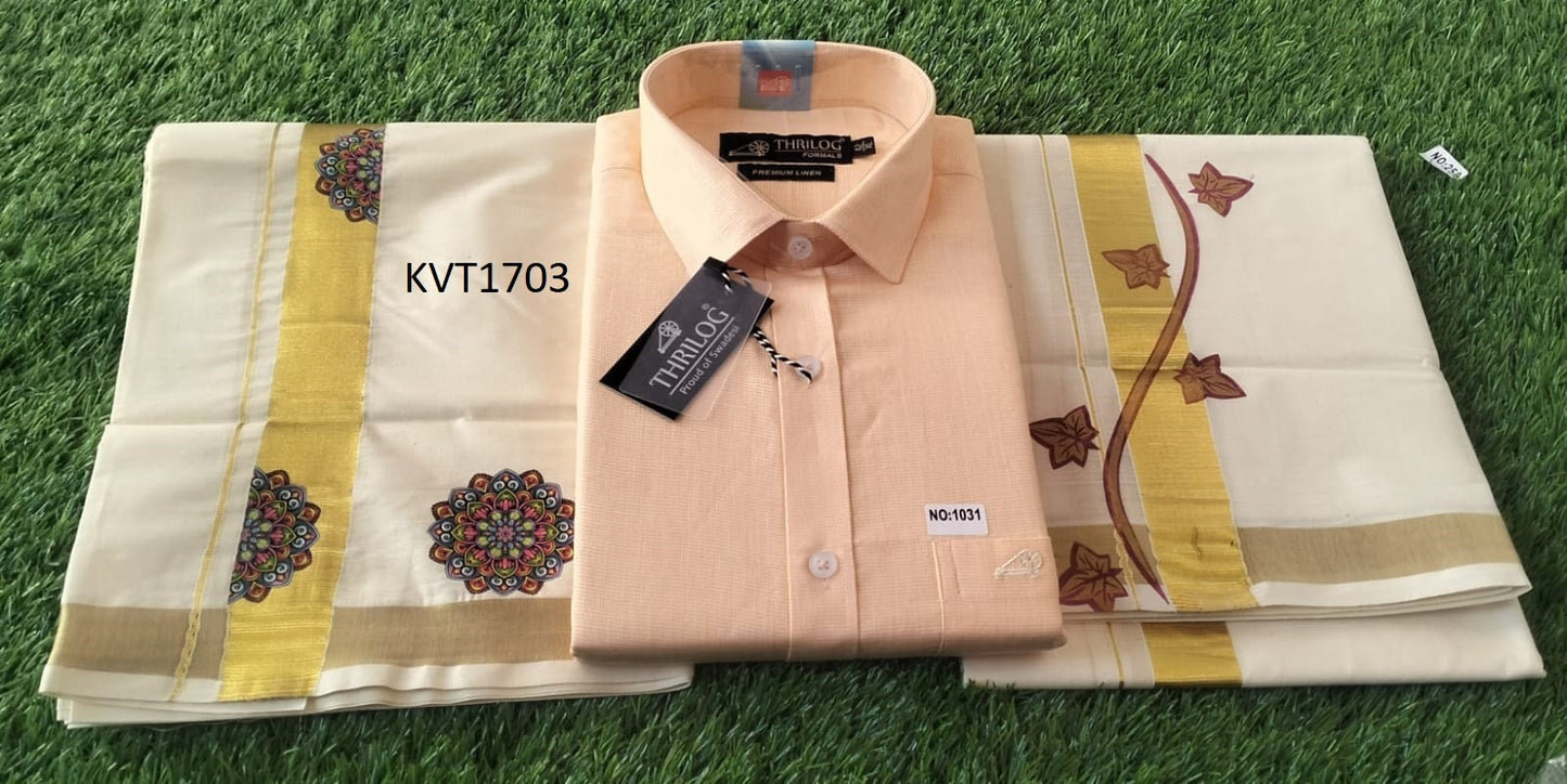 Kerala Linen Shirt With Dhothi,Kerala Traditional Wear,Onam,Vishu,Birthday,Marriage,Christmas, Ramadan,Festival occasions,As A Gift,Temple .