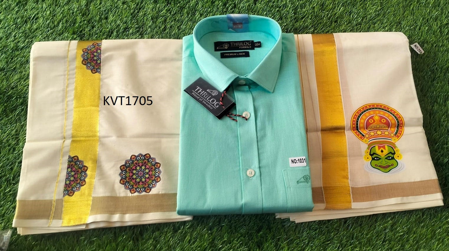 Kerala Linen Shirt With Dhothi,Kerala Traditional Wear,Onam,Vishu,Birthday,Marriage,Christmas, Ramadan,Festival occasions,As A Gift,Temple .