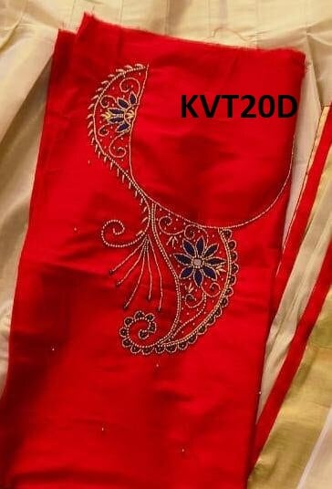 Kerala Handworked Dhavani Set With Kunjalam Traditional Girls Clothing,Handmade Designs,Vishu,Onam,Birthday,Temple,Pooja,Festival.