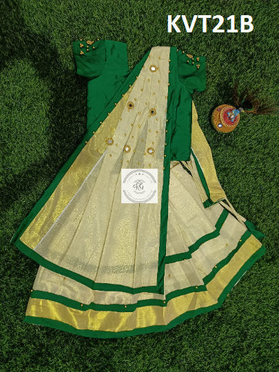 Beeds Glass Worked Dhavani For Kids Age 1 - 10 years Girl  Traditional Wear,Kids Indian Silk Frock,Vishu,Onam,Birthday,Special Occasions.