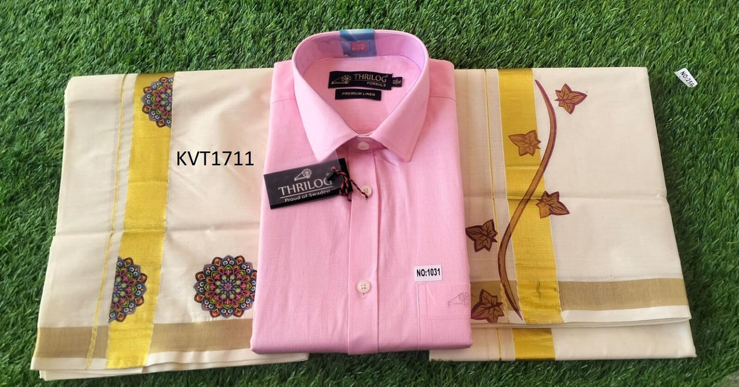 Kerala Linen Shirt With Dhothi,Kerala Traditional Wear,Onam,Vishu,Birthday,Marriage,Christmas, Ramadan,Festival occasions,As A Gift,Temple .