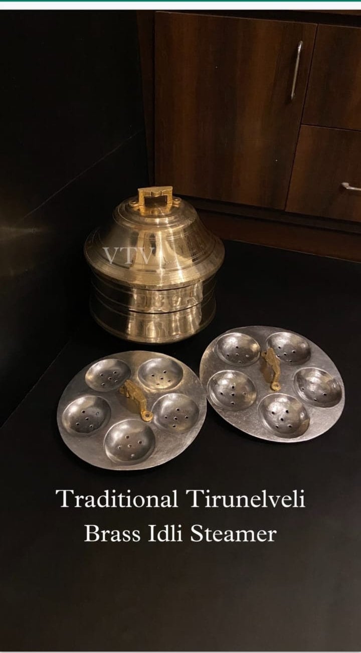 Brass Idle Pathiram ,Idly Pathram with Tin Coating, Idli Cooker,Idiyappam, Vegetable Steamer,Traditional Polished Idli Cooker