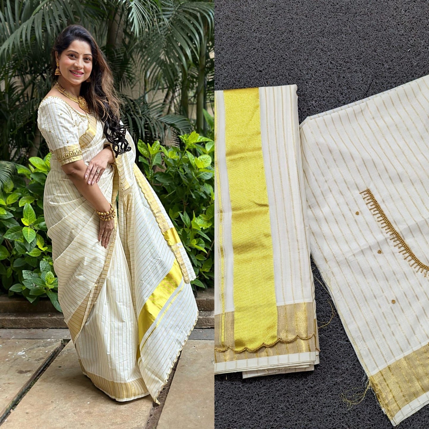 Kerala Full Hand Work Cotton Lines Saree 6.25 mtr,Kerala Saree,Vishu Saree,Onam Saree,Handmade Designs,Pooja,Special Occassions.Birthday.