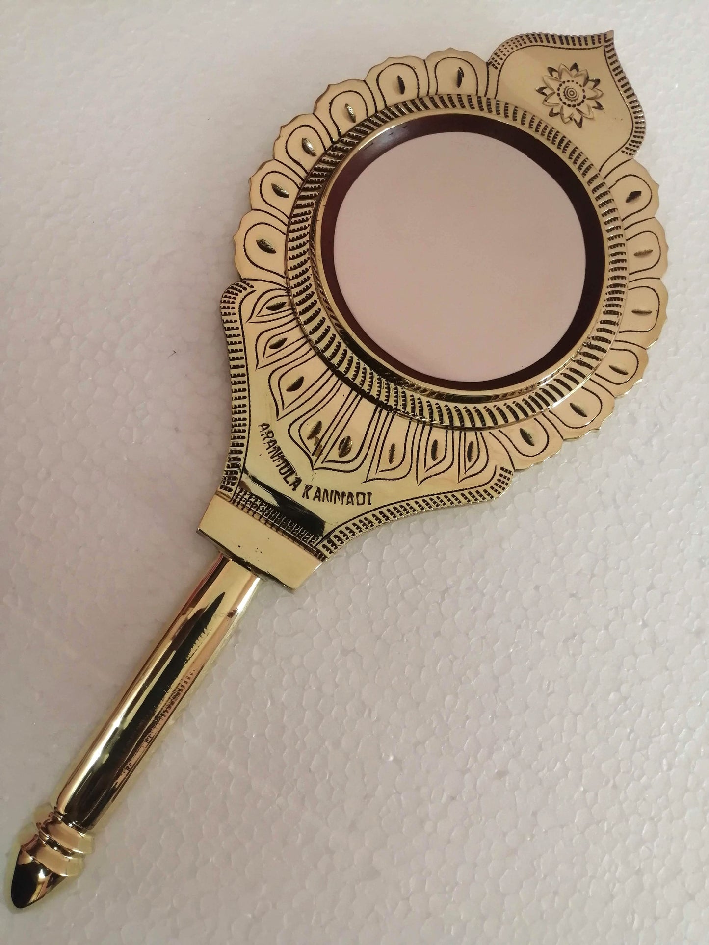 Original Aranmula Mirror/ Aaranmula Kannadi Handmade /Valkannadi with two  flower punched,Magic Metal  mirror,Home decor ,Traditional,Divine