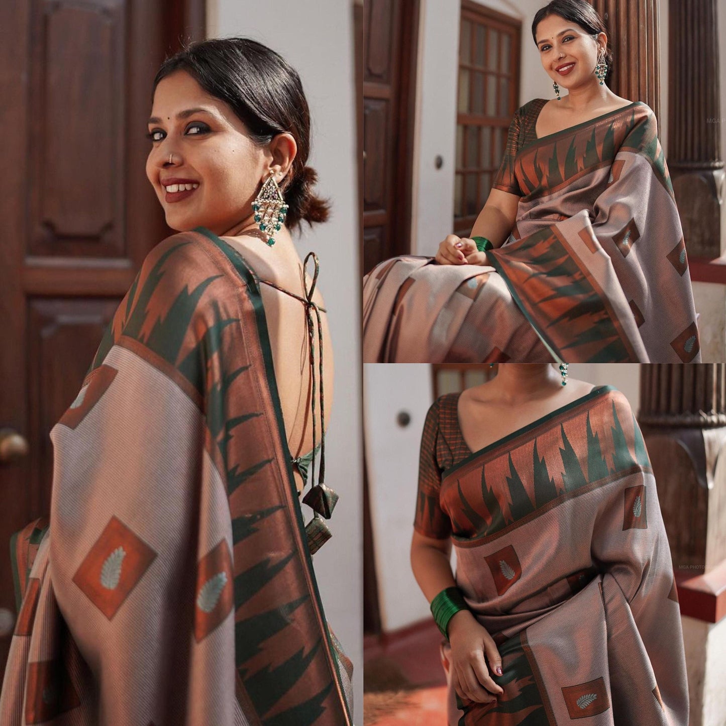 Kerala Temple Border Square Motif Kuberapattu Saree,Vishu,Onam,Party Wear,Wedding,Special Gift To Her,Marriage,Special Occassions,Birthday.