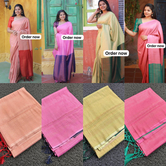 Kerala All Self Kuberapattu Saree With Contrast Pallu And Blouse 6.25 mtr,Kerala Silk Saree ,Vishu ,Onam Saree,Handmade Designs,Birthday.